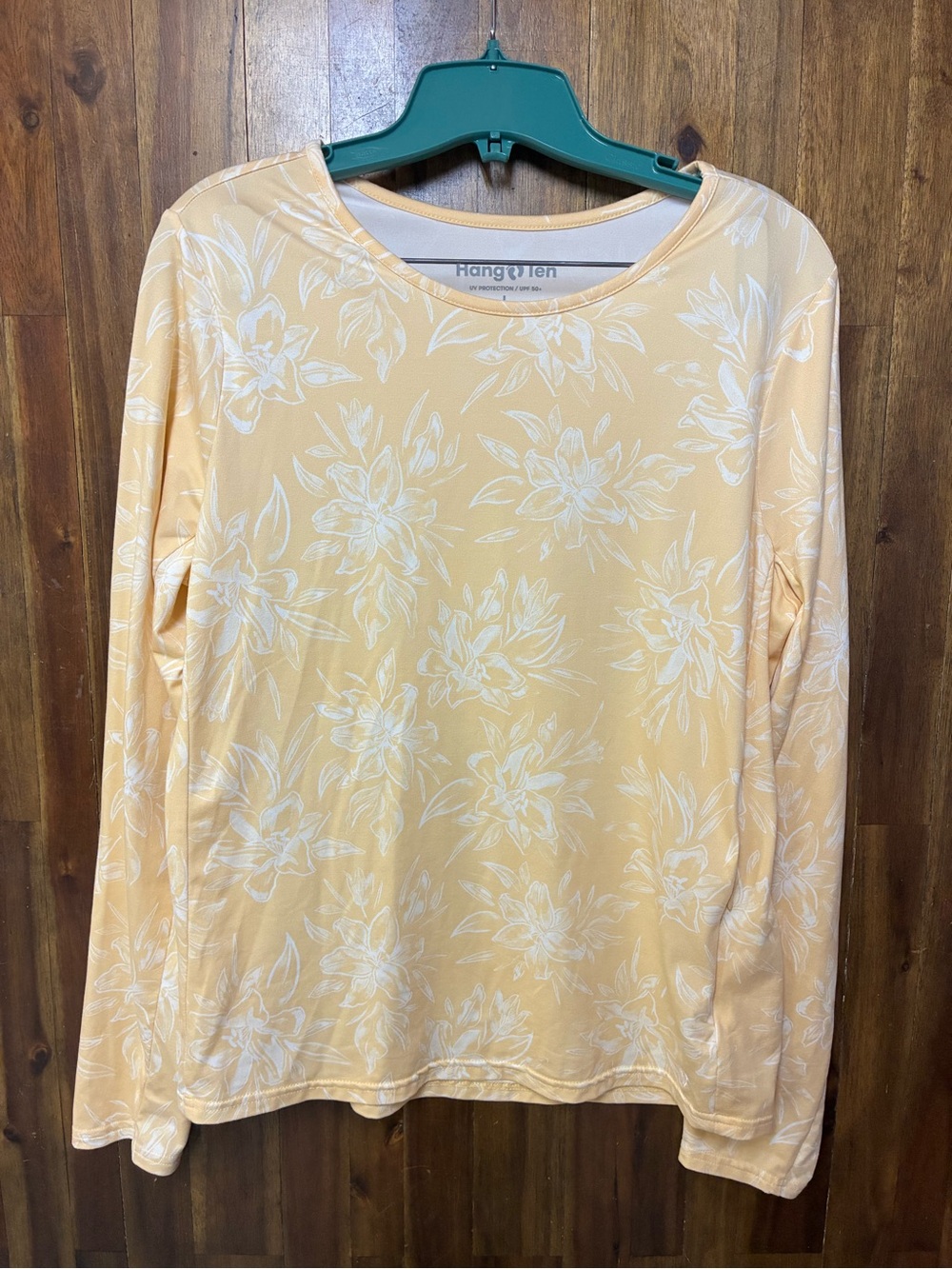 Hang Ten Women's Yellow Floral Long-Sleeve Beach Tee (L)